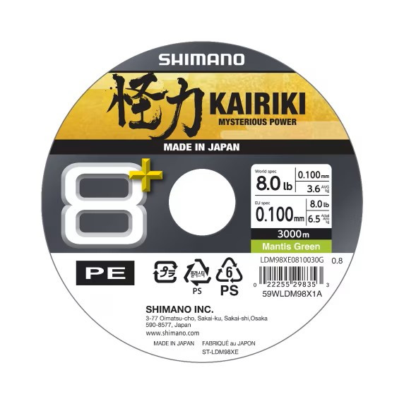 Shimano Geflochten Schnur Kairiki 8+ 3000m 0.10mm 6.5kg M. Green
