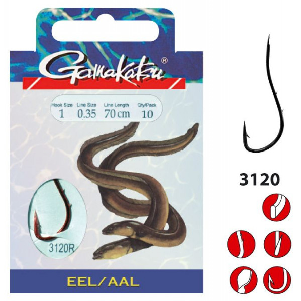 GAMAKATSU HOOK BOOKLET EEL 3120R Gr. 4 Ø 0.30MM, 70CM