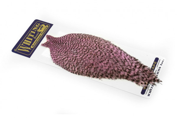 Whiting Farms American Rooster Cape Grizzly dyed Shell Pink
